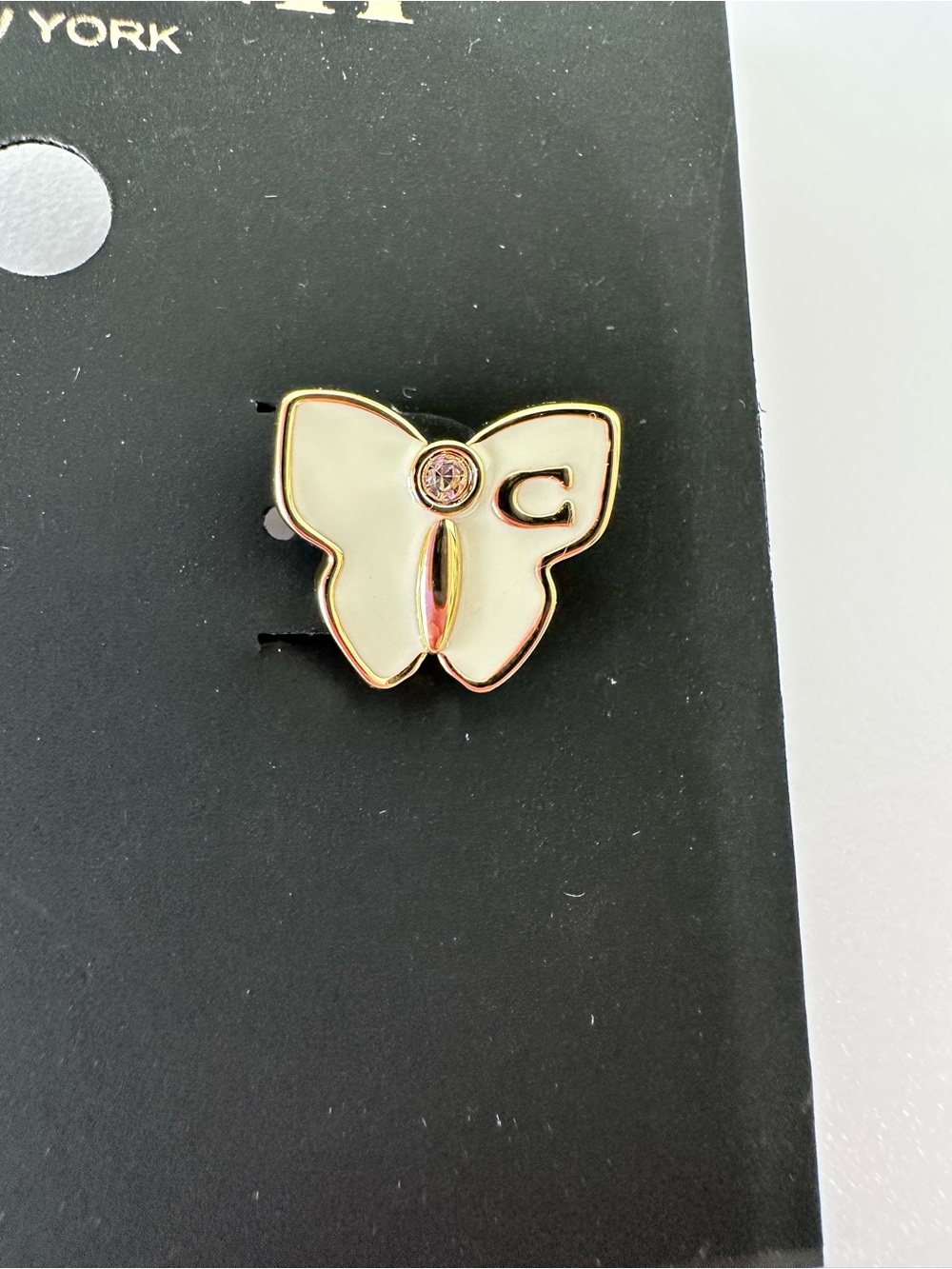 Coach Butterfly Cream Enamel Stud Earrings Goldtone with Signature C - Picture 5 of 7